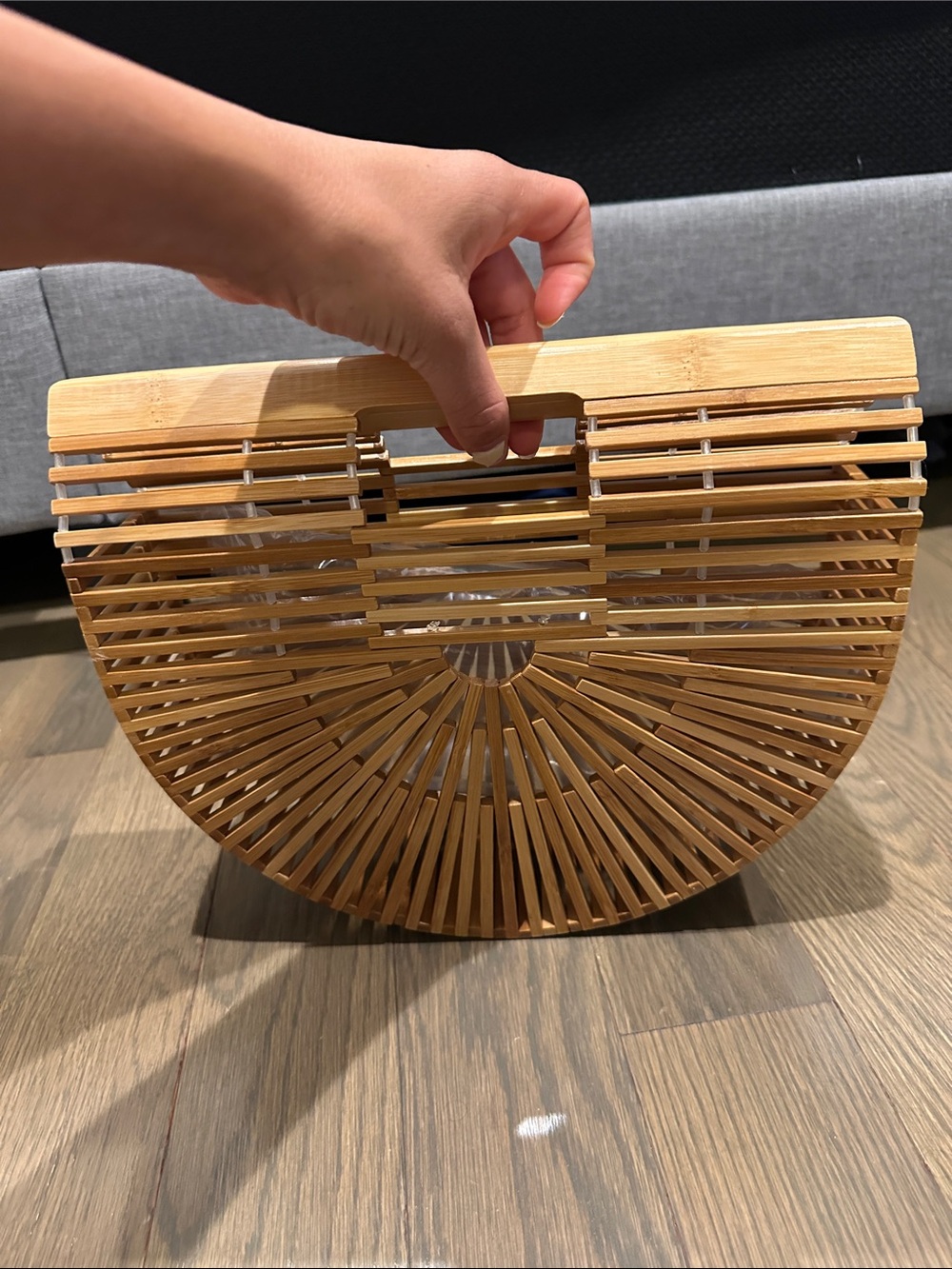 Handcrafted Bamboo Half-Moon Clutch - Natural